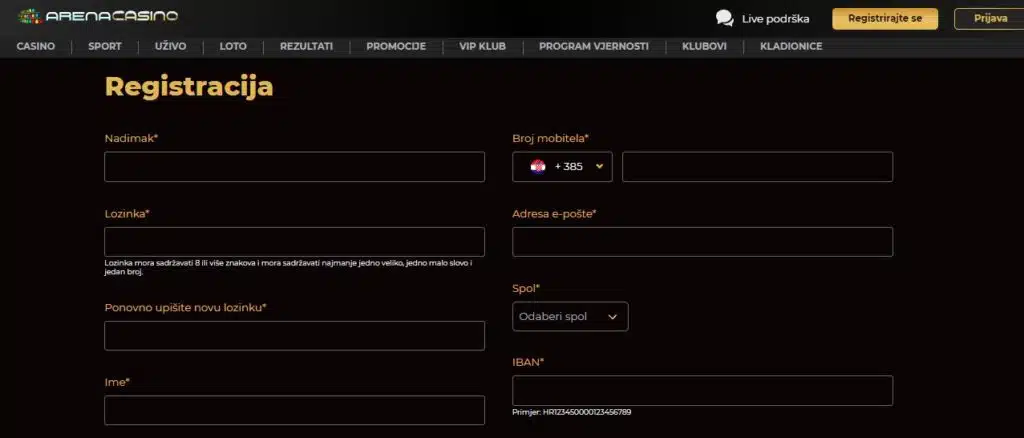 Arena Casino registracija