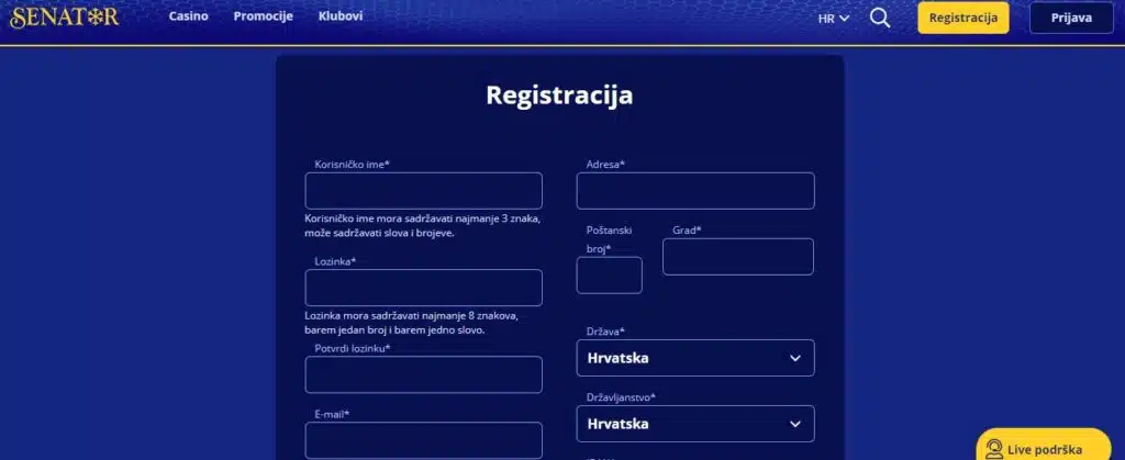 Senator registracija