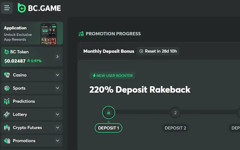 BC.Game Deposit Rakeback ima četiri koraka
