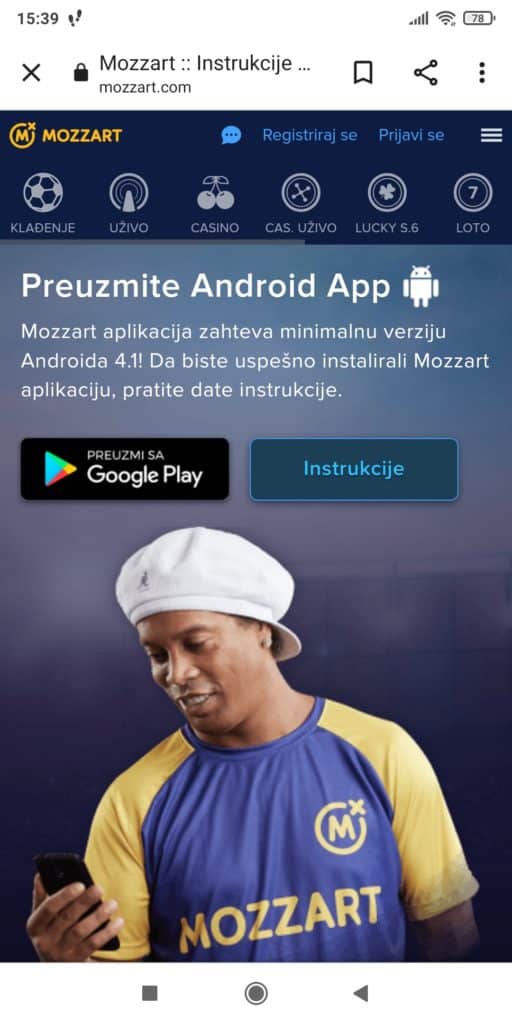 Mozzart aplikacija - instalacija